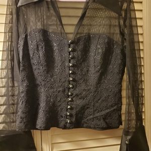 Black beautiful shirt,dressy,size 14,lace top and sleeves, corset style top.